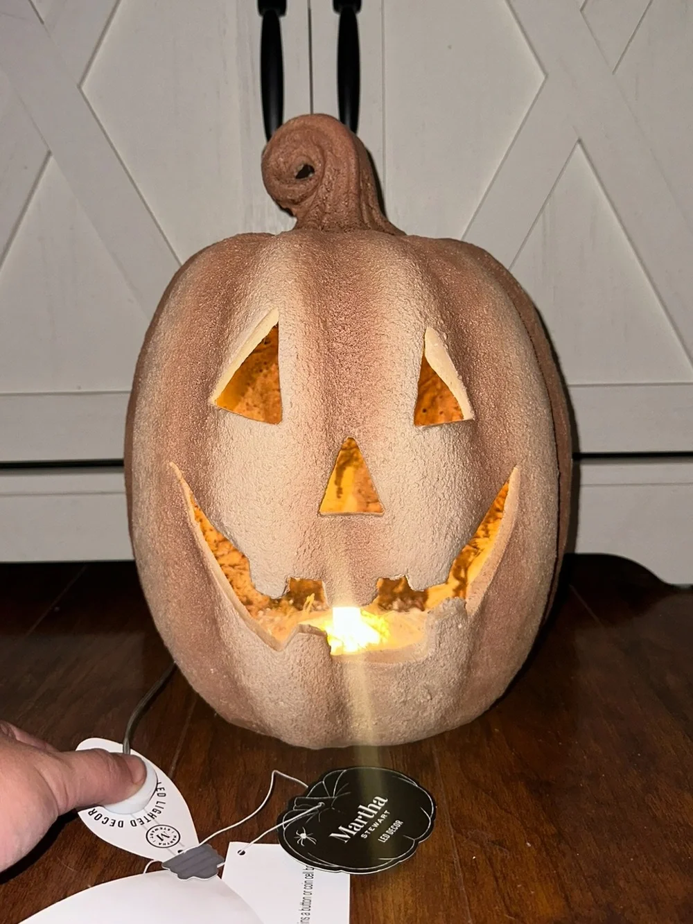 Martha Stewart LED Jack-O'-Lantern Terracotta Pumpkin in Brown Fall Decor